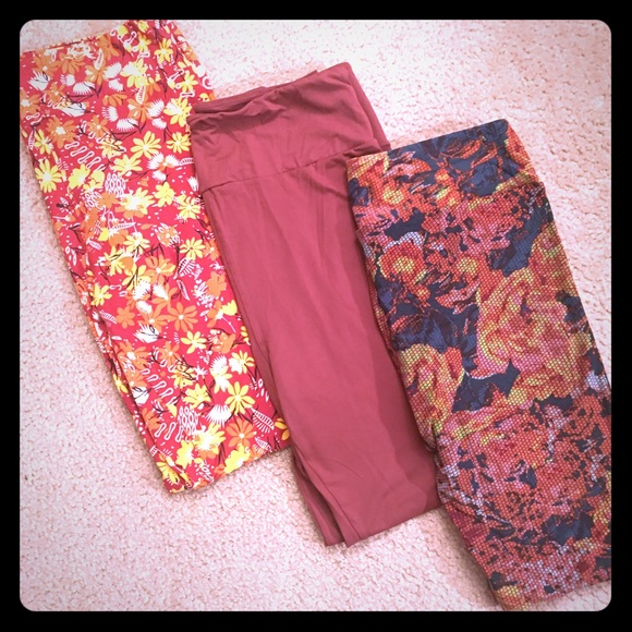 LuLaRoe TC Legging Bundle Red Yellow Cinnamon - Picture 1 of 5